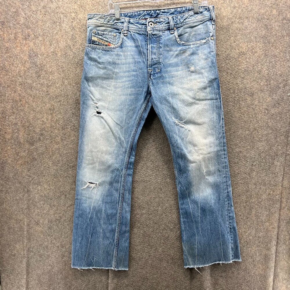 DNA Jeans Men 32 Light Wash Blue Distressed Straight Button Fly Cotton Italy*